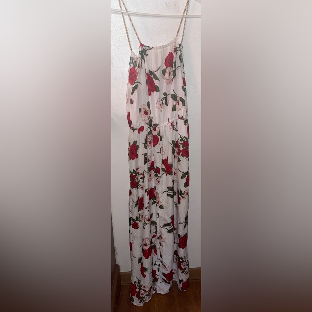 SHEIN Red and Green Spaghetti Strap Sundress